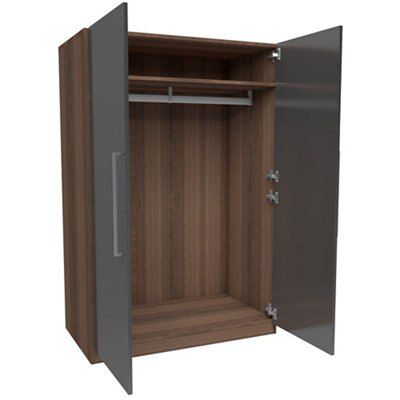 Darwin Gloss anthracite walnut effect Double Wardrobe (H)1506mm (W)998mm (D)566mm