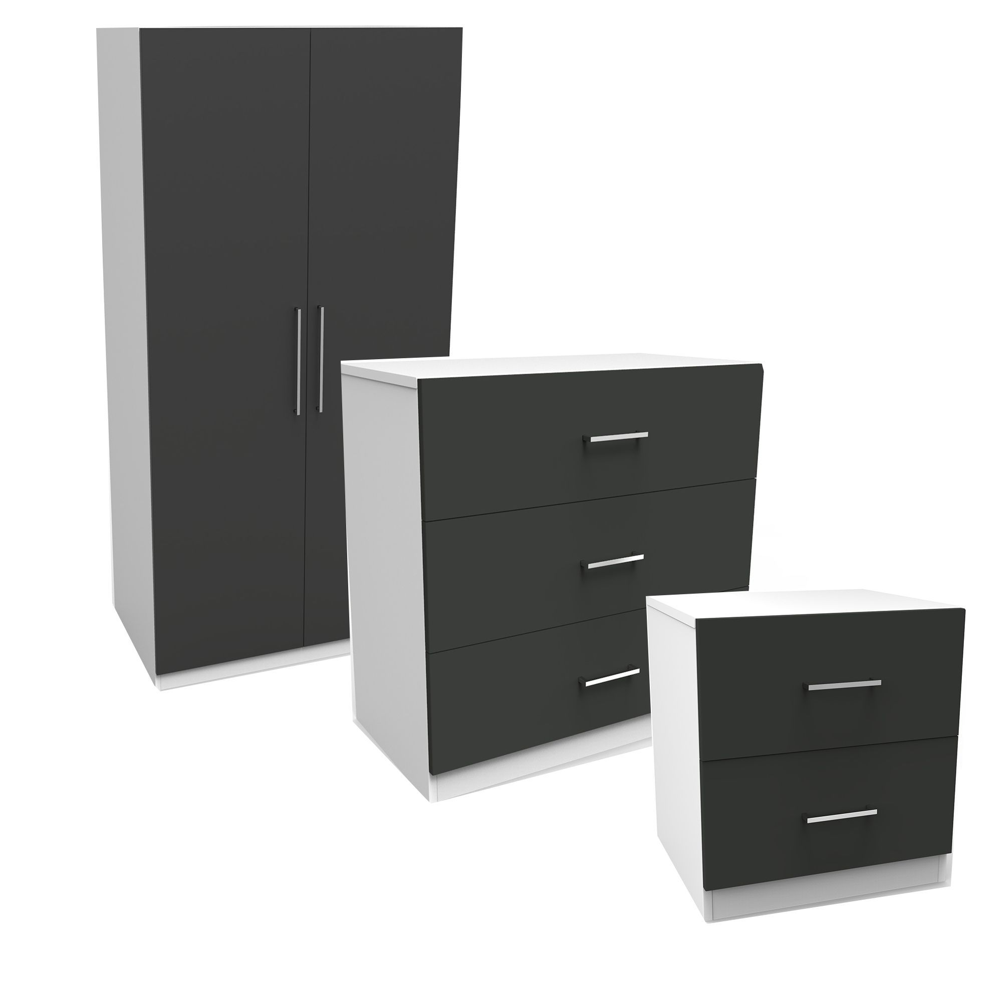 Darwin Gloss anthracite & white 3 piece Bedroom furniture set DIY at B&Q