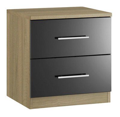 Darwin Gloss black 2 Drawer Chest (H)536mm (W)500mm (D)500mm