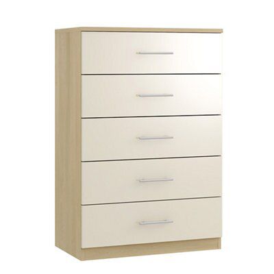Darwin Gloss cream oak effect 5 Drawer Chest (H)1185mm (W)800mm (D)500mm