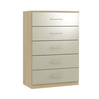 Darwin Gloss cream oak effect 5 Drawer Chest (H)1185mm (W)800mm (D)500mm