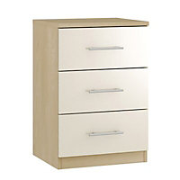 Darwin Gloss cream oak effect MDF & particle board 3 Drawer Chest of drawers (H)737mm (W)500mm (D)500mm