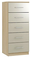Darwin Gloss cream oak effect MDF & particle board 5 Drawer Chest of drawers (H)1185mm (W)500mm (D)500mm