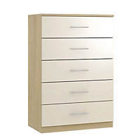 Darwin Gloss cream oak effect MDF & particle board 5 Drawer Chest of drawers (H)1185mm (W)800mm (D)500mm