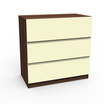 Darwin Gloss cream walnut effect 3 Drawer Chest of drawers (H)787mm (W)800mm (D)420mm