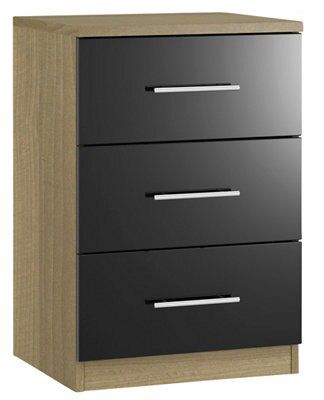 Darwin Gloss walnut effect 3 Drawer Chest (H)737mm (W)500mm (D)500mm