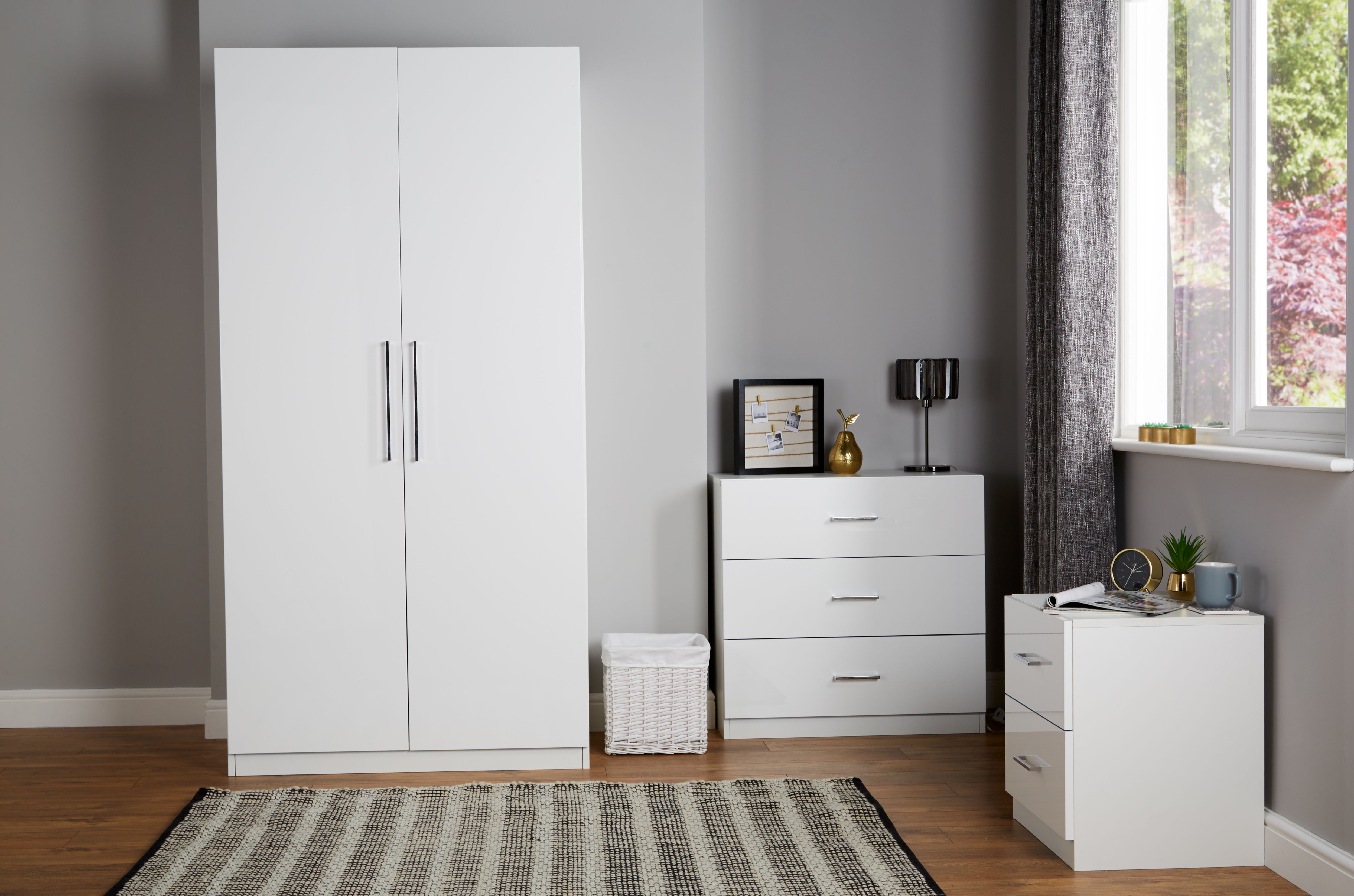 Darwin Gloss white 2 Drawer Bedside chest (H)548mm (W)500mm (D)420mm