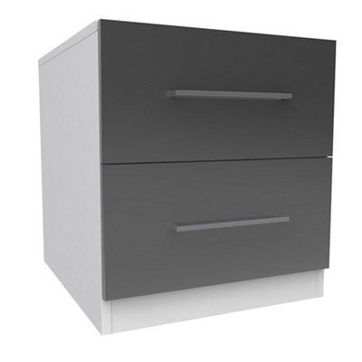 Darwin Gloss white & anthracite 2 Drawer Bedside chest (H)546mm (W)500mm (D)566mm