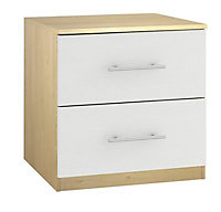 Darwin Gloss white oak effect 2 Drawer Chest of drawers (H)536mm (W)500mm (D)500mm
