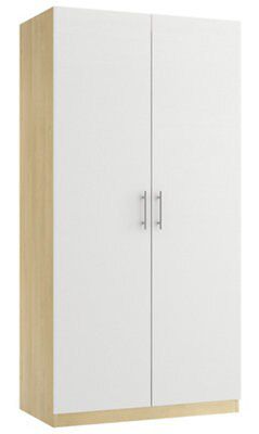 Darwin Gloss white oak effect Double Wardrobe (H)2004mm (W)1000mm (D)584mm
