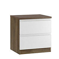 Darwin Gloss white walnut effect MDF & particle board 2 Drawer Chest of drawers (H)536mm (W)500mm (D)500mm