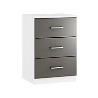 Darwin Matt anthracite & white Foil-wrapped particle board & MDF 3 Drawer Chest of drawers (H)737mm (W)500mm (D)495mm