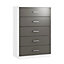 Darwin Matt anthracite & white Foil-wrapped particle board & MDF 5 Drawer Chest of drawers (H)1208mm (W)800mm (D)495mm