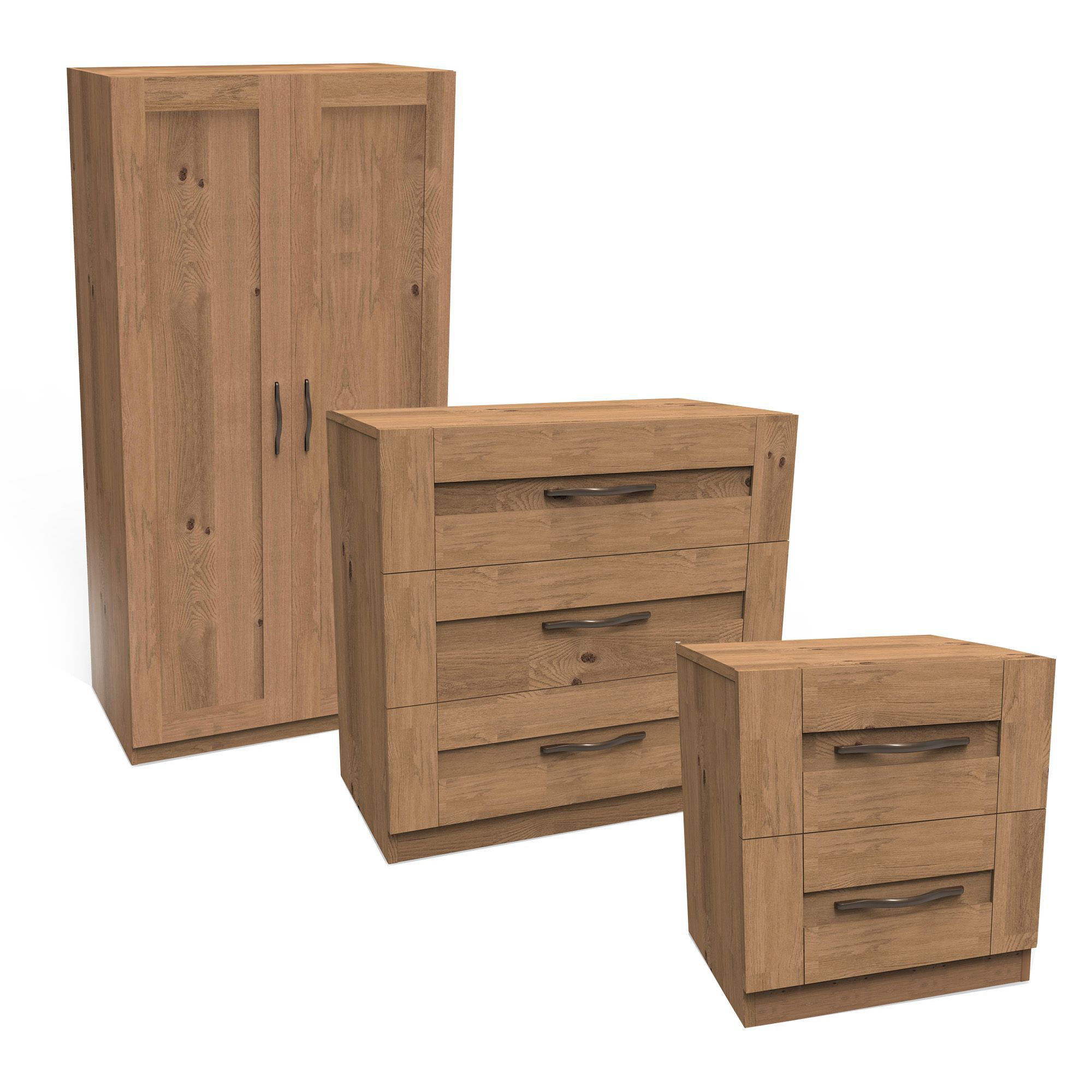Darwin Natural oak effect oak effect 3 piece Bedroom furniture set