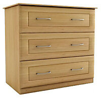 Darwin Oak effect 3 Drawer Ready assembled Chest of drawers (H)775mm (W)800mm (D)500mm
