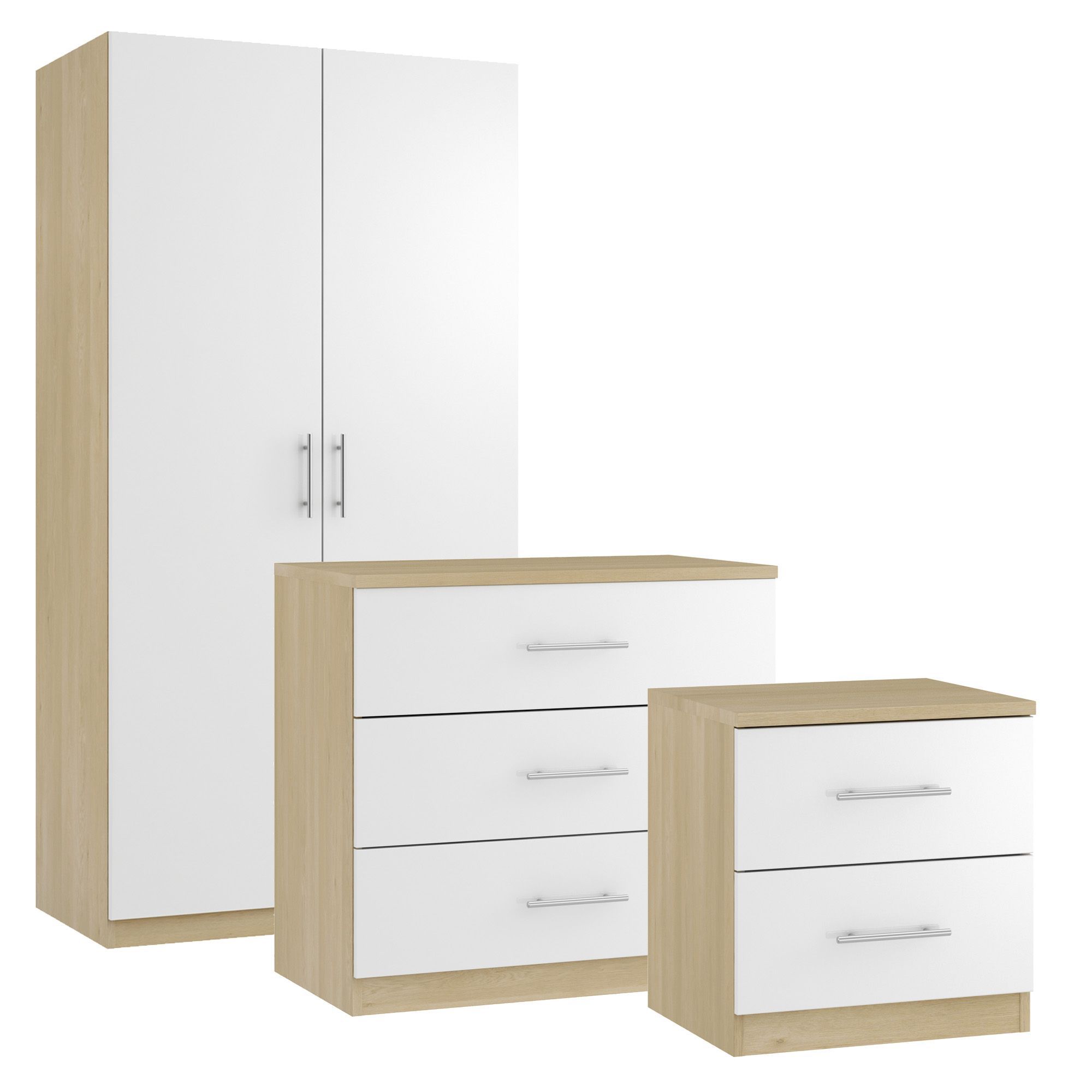 Darwin White & Oak effect 3 piece bedroom furniture set ...