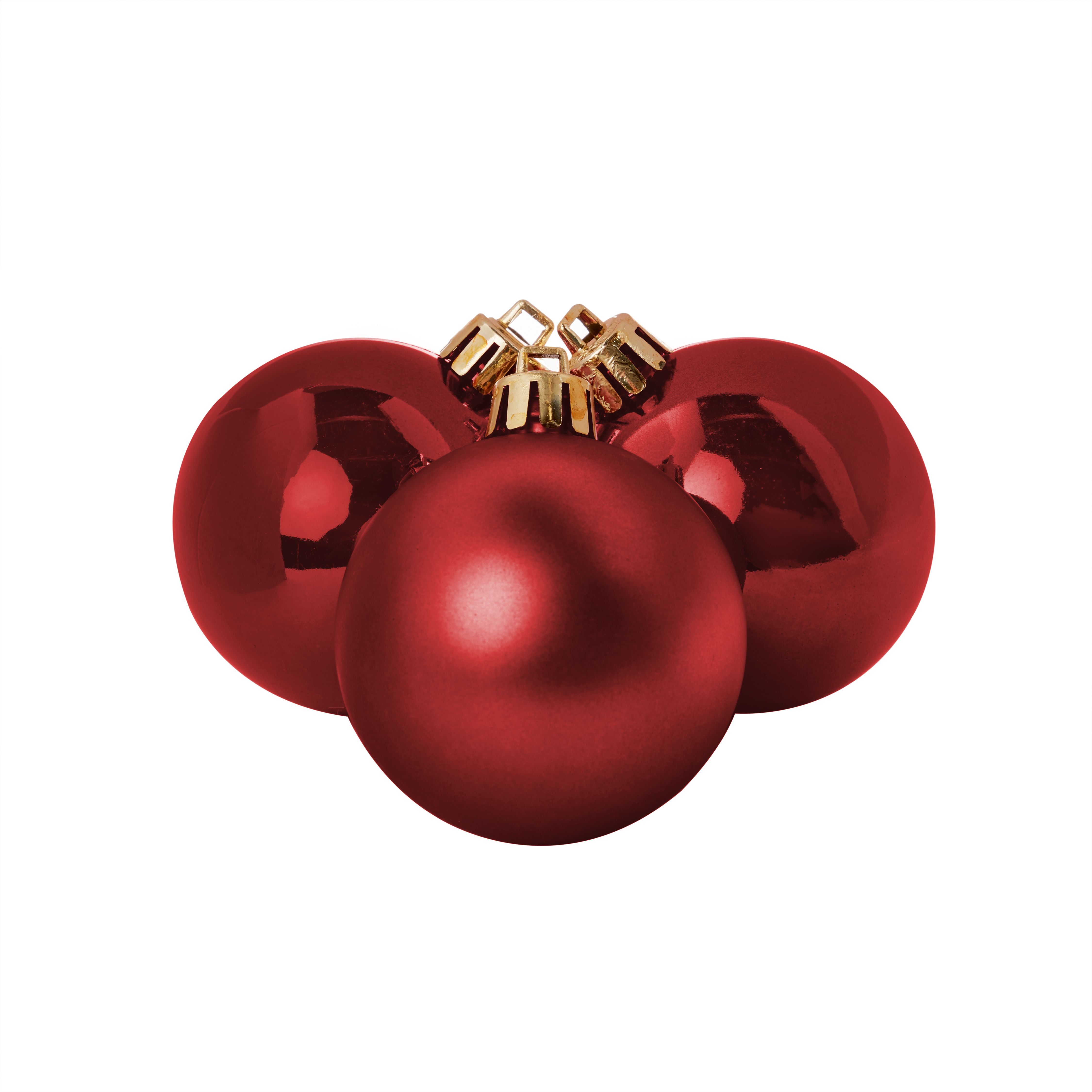 Deep Red Plastic Round Christmas bauble set, Set of 3 (D) 60mm