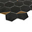 Delicato Black Gloss Natural stone & stainless steel Mosaic tile sheet, (L)306mm (W)332mm