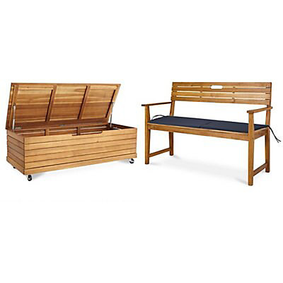 Denia 2 Seater Bench Storage Box Set, 2 Seater Wooden Bench With Storage