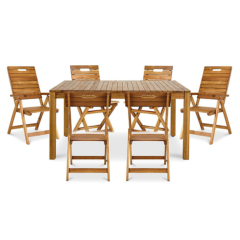 Denia Wooden 6 Seater Dining Set With Recliner Standard Chairs Diy At B Q - Wooden Garden Furniture Sets With Reclining Chairs