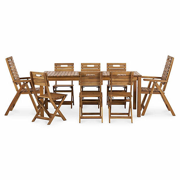 Denia Wooden 8 Seater Dining Set With Recliner Standard Chairs Diy At B Q - Wooden Garden Furniture Sets With Reclining Chairs