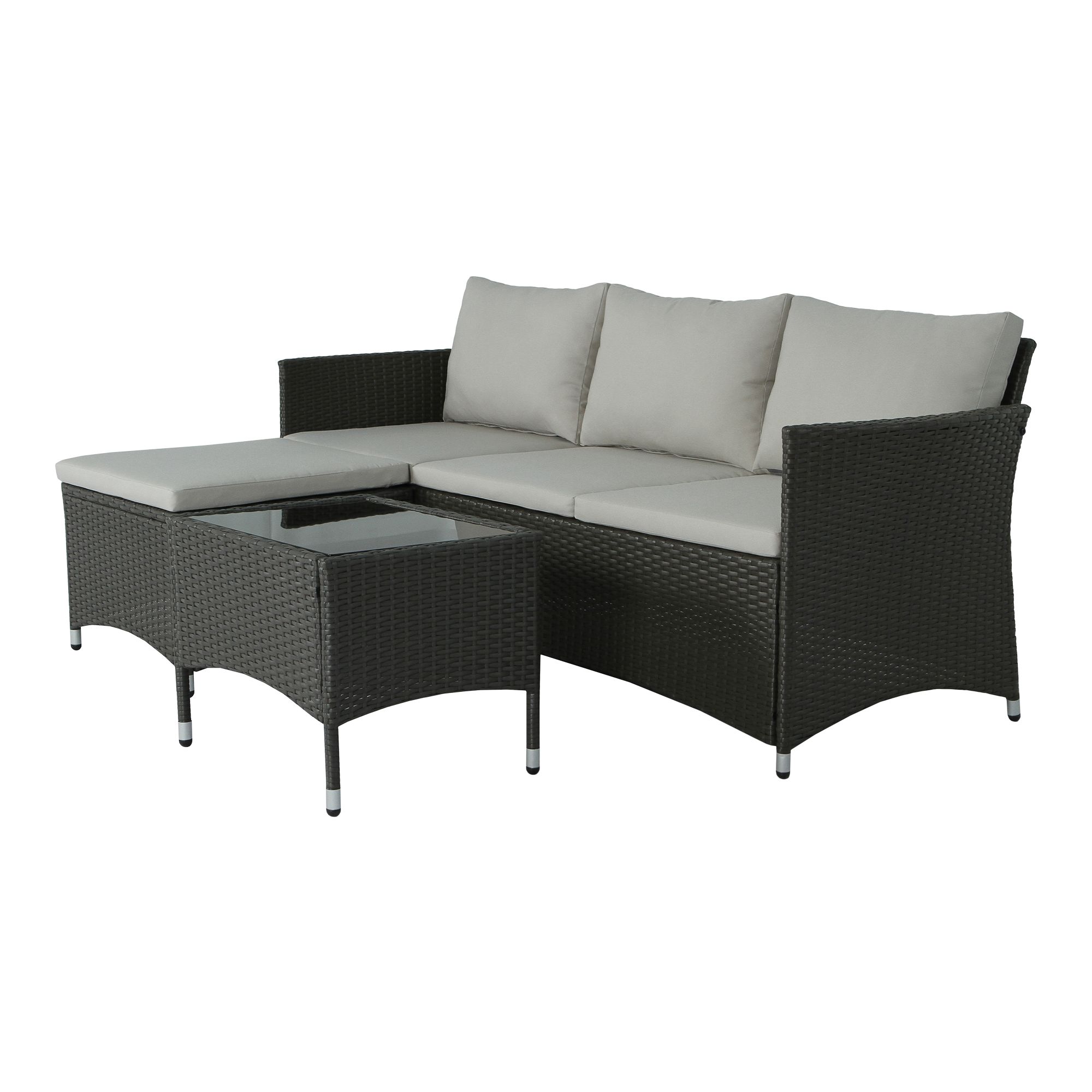 Derry Beige Rattan effect 3 Seater Corner Coffee set