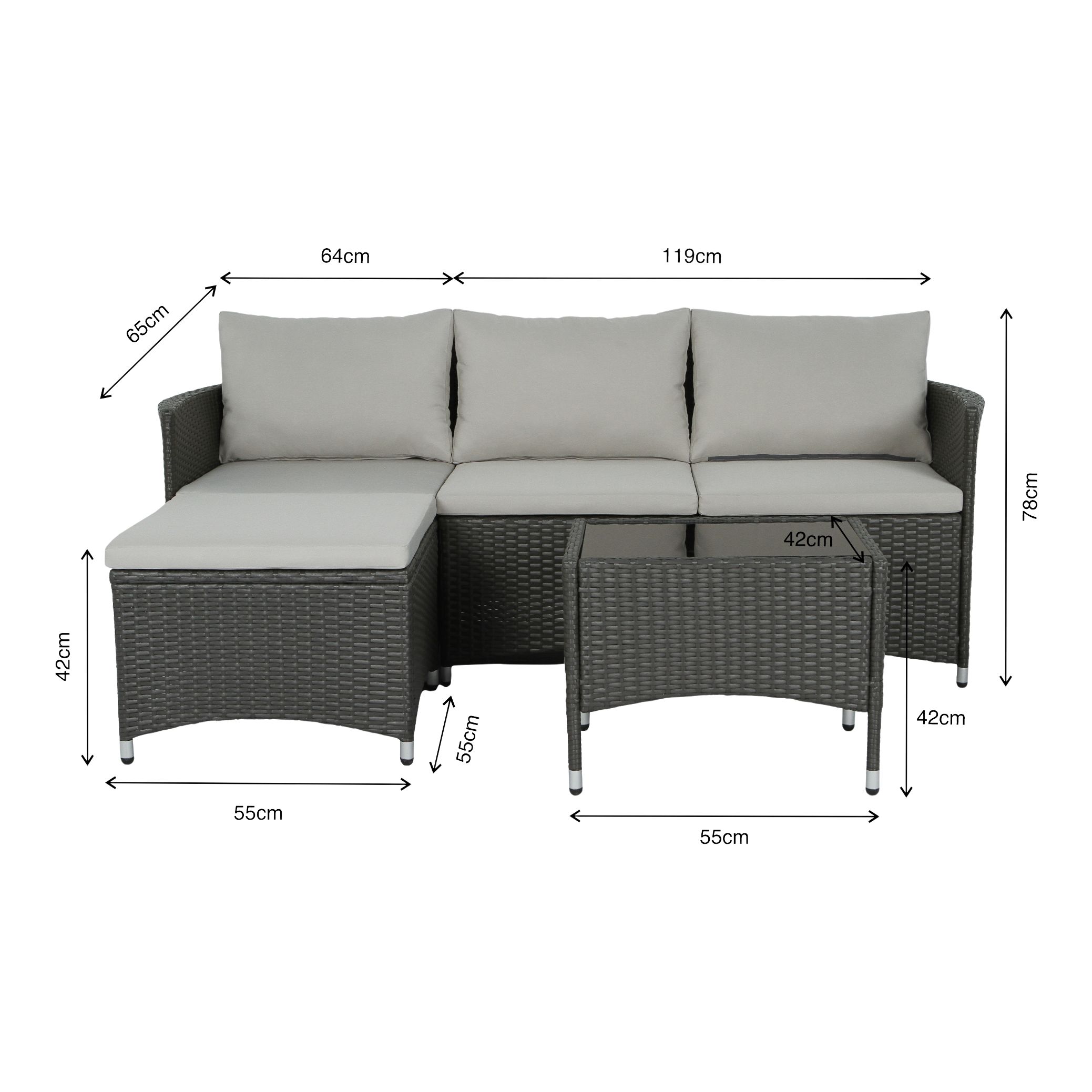Derry Beige Rattan effect 3 Seater Corner Coffee set