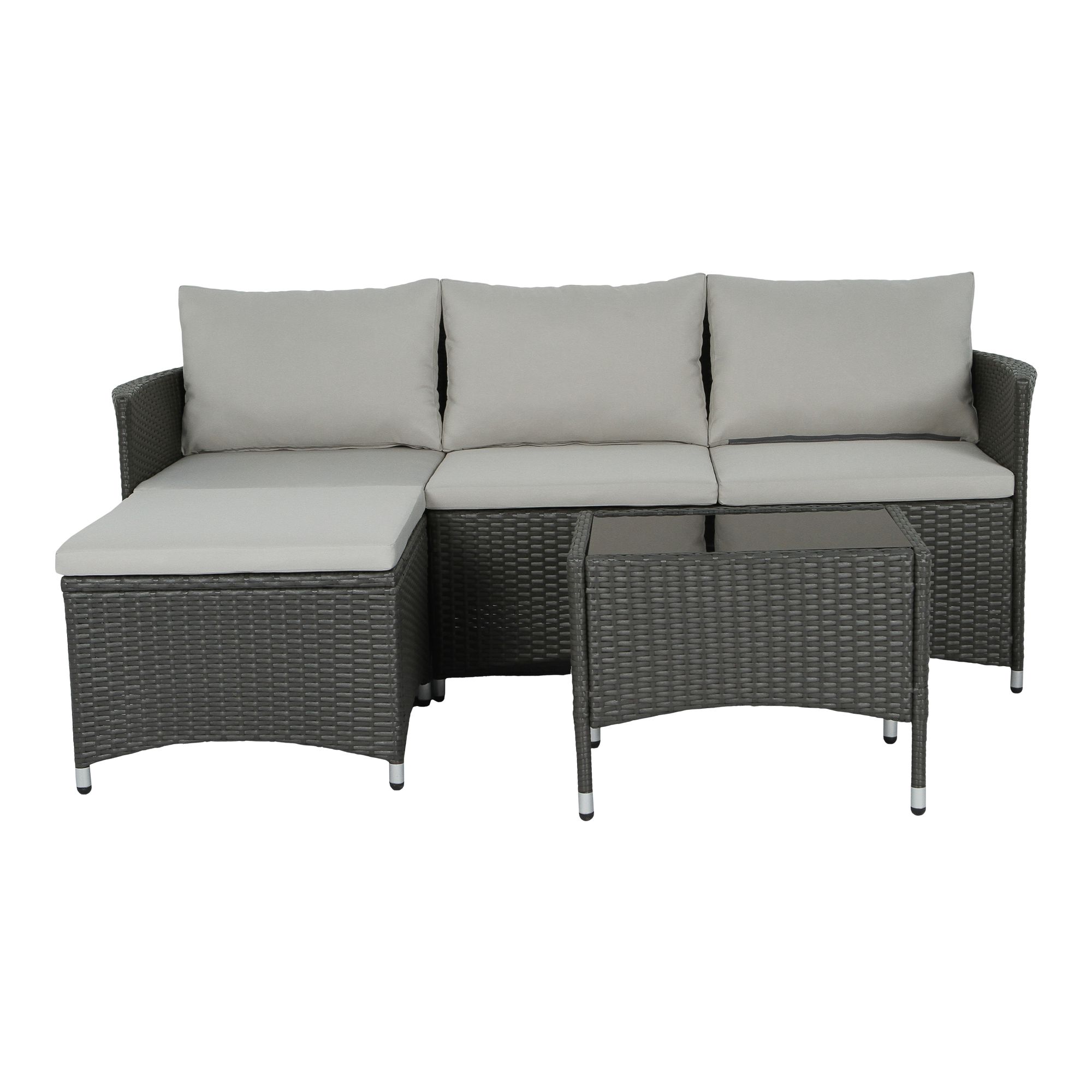 Derry Beige Rattan effect 3 Seater Corner Coffee set