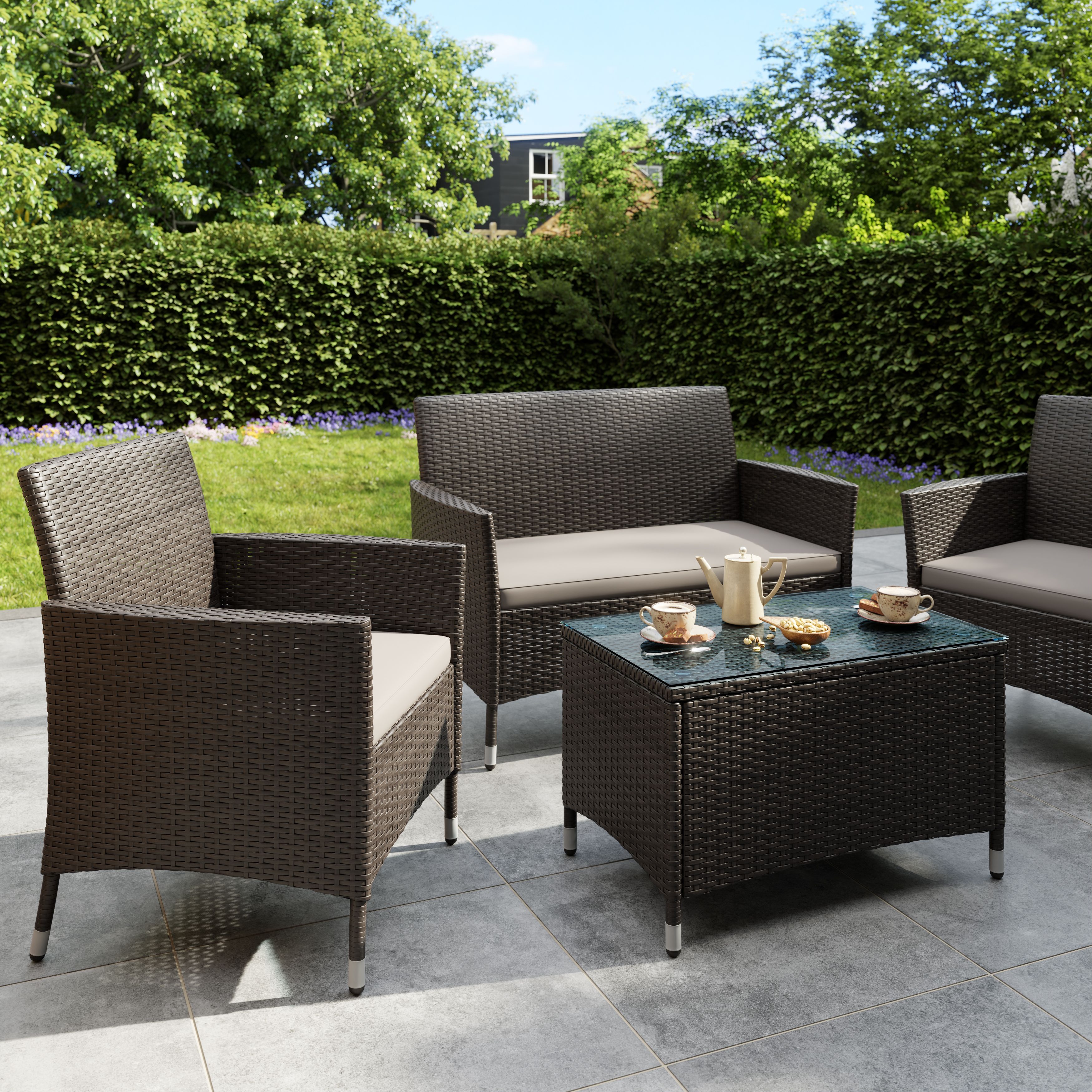 Derry Matt Brown Rattan effect Seater Coffee set