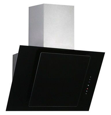 Designair ALPHA7BK Black Glass Angled Cooker hood, (W)70cm