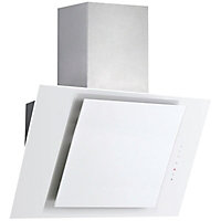 Designair ALPHA7WHK White Glass Angled Cooker hood, (W)70cm