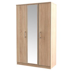 Devon Contemporary Pre-assembled With 1 mirror door Light oak 3 door Triple Wardrobe (H)1825mm (W)1110mm (D)530mm