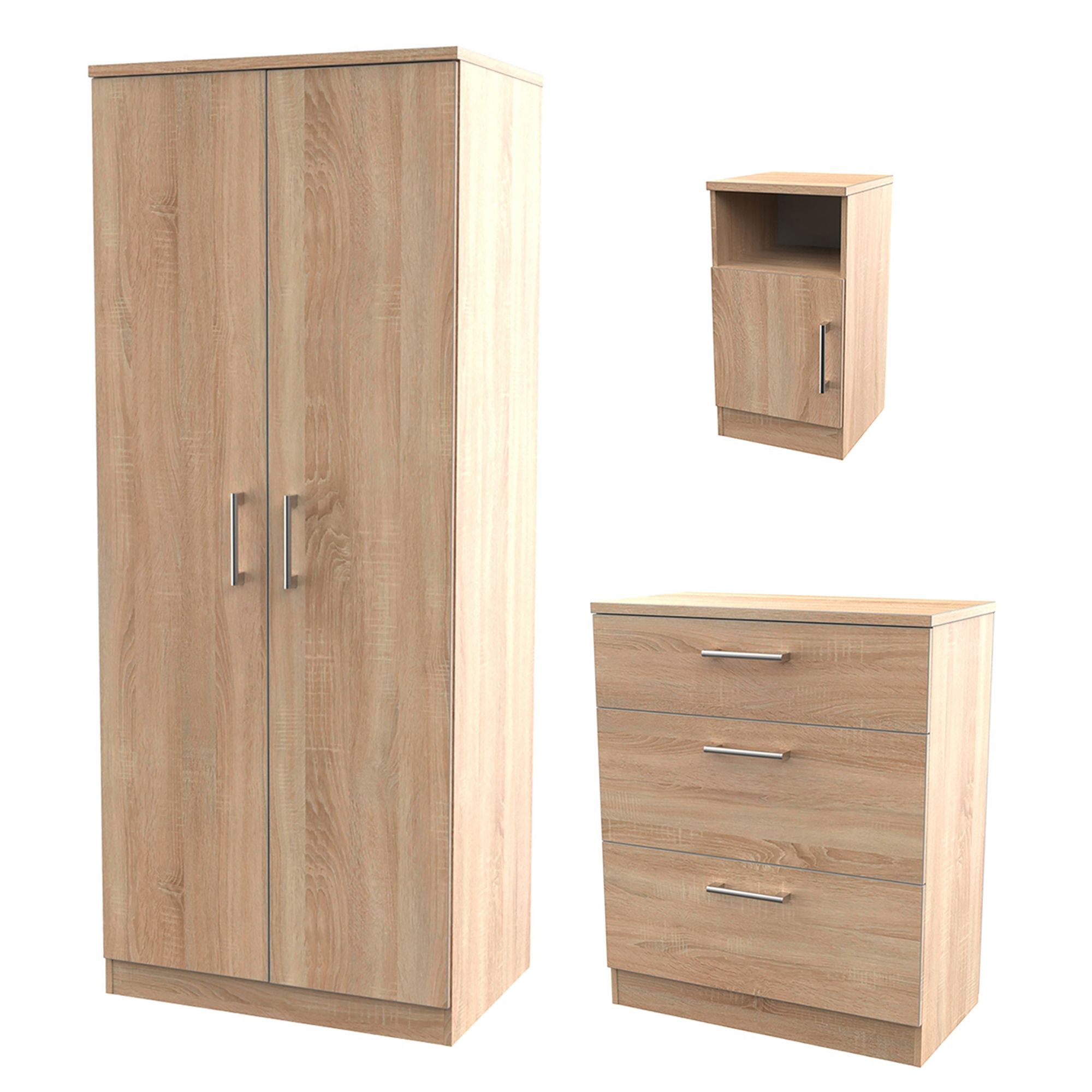 Devon Ready assembled Light oak effect 3 piece Bedroom furniture set