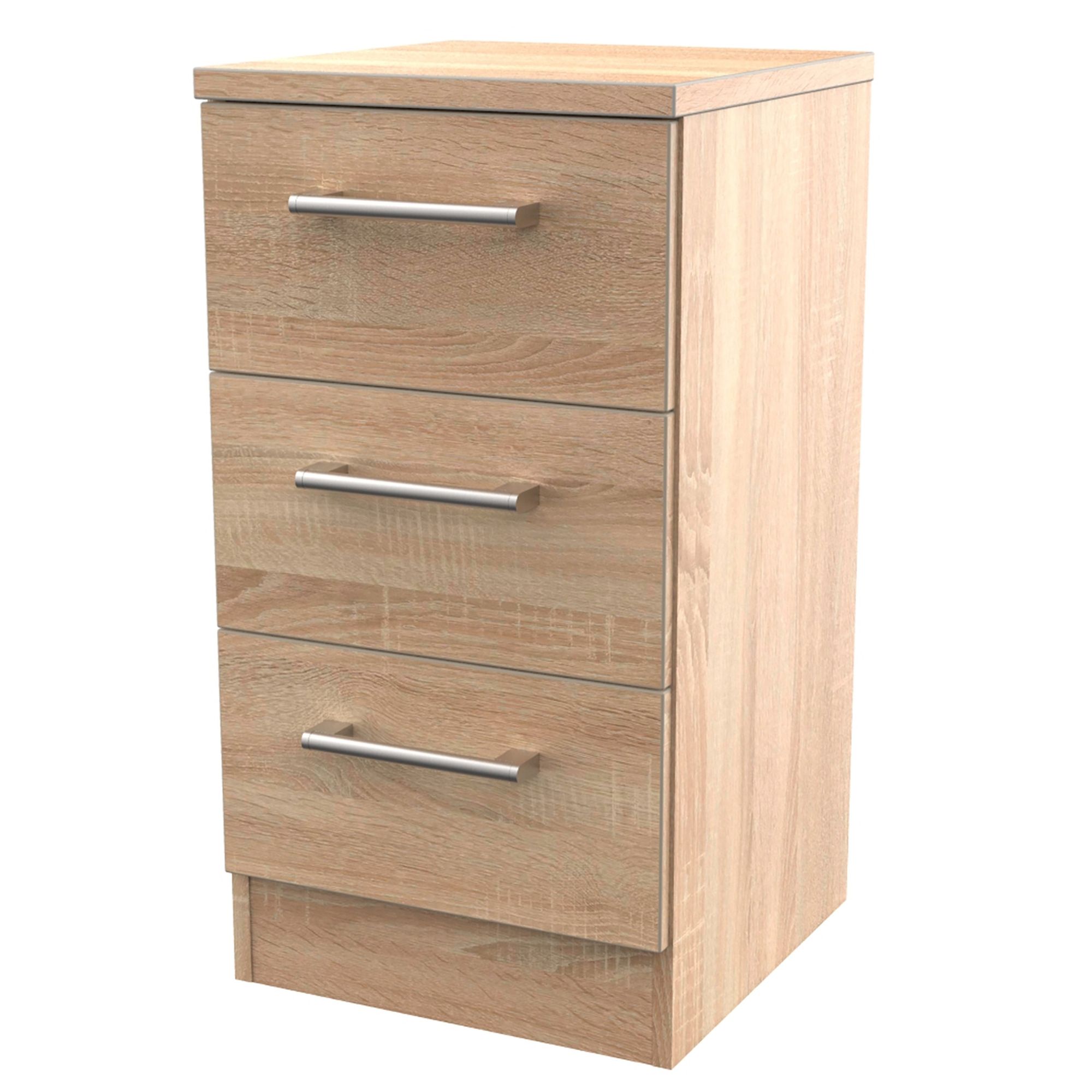 Devon Ready assembled Oak effect 3 Drawer Bedside table (H)695mm (W ...