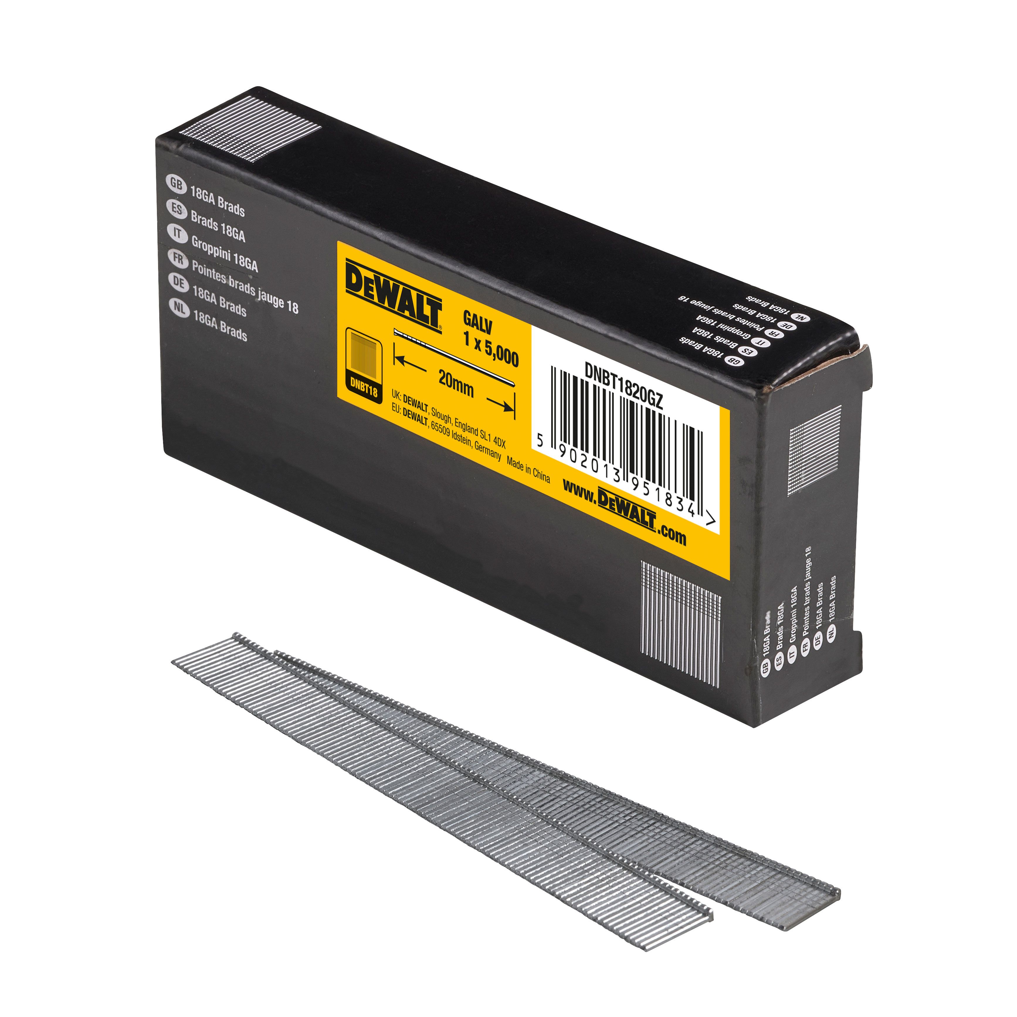 DeWalt 18 gauge Galvanised Straight Collated Brads (L)20mm, Pack of 5000