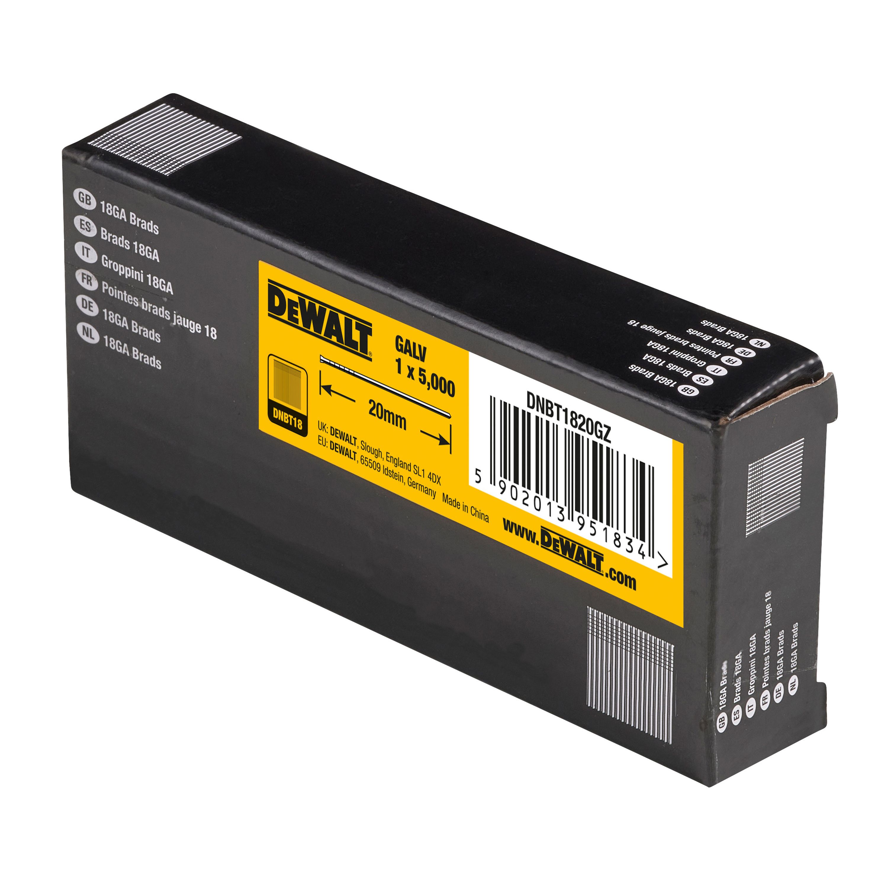 DeWalt 18 gauge Galvanised Straight Collated Brads (L)20mm, Pack of 5000