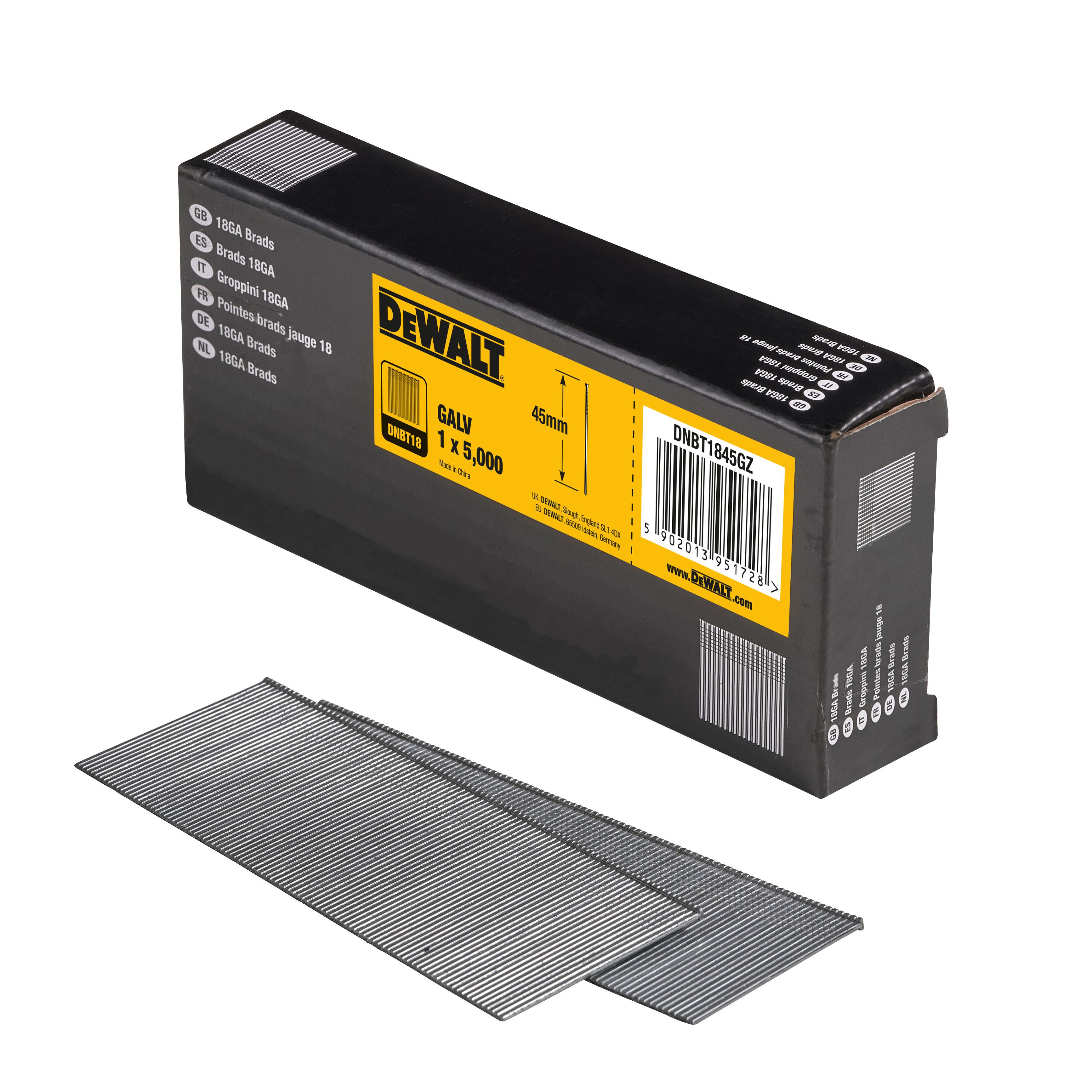 DeWalt 18 gauge Galvanised Straight Collated Brads (L)45mm, Pack of 5000