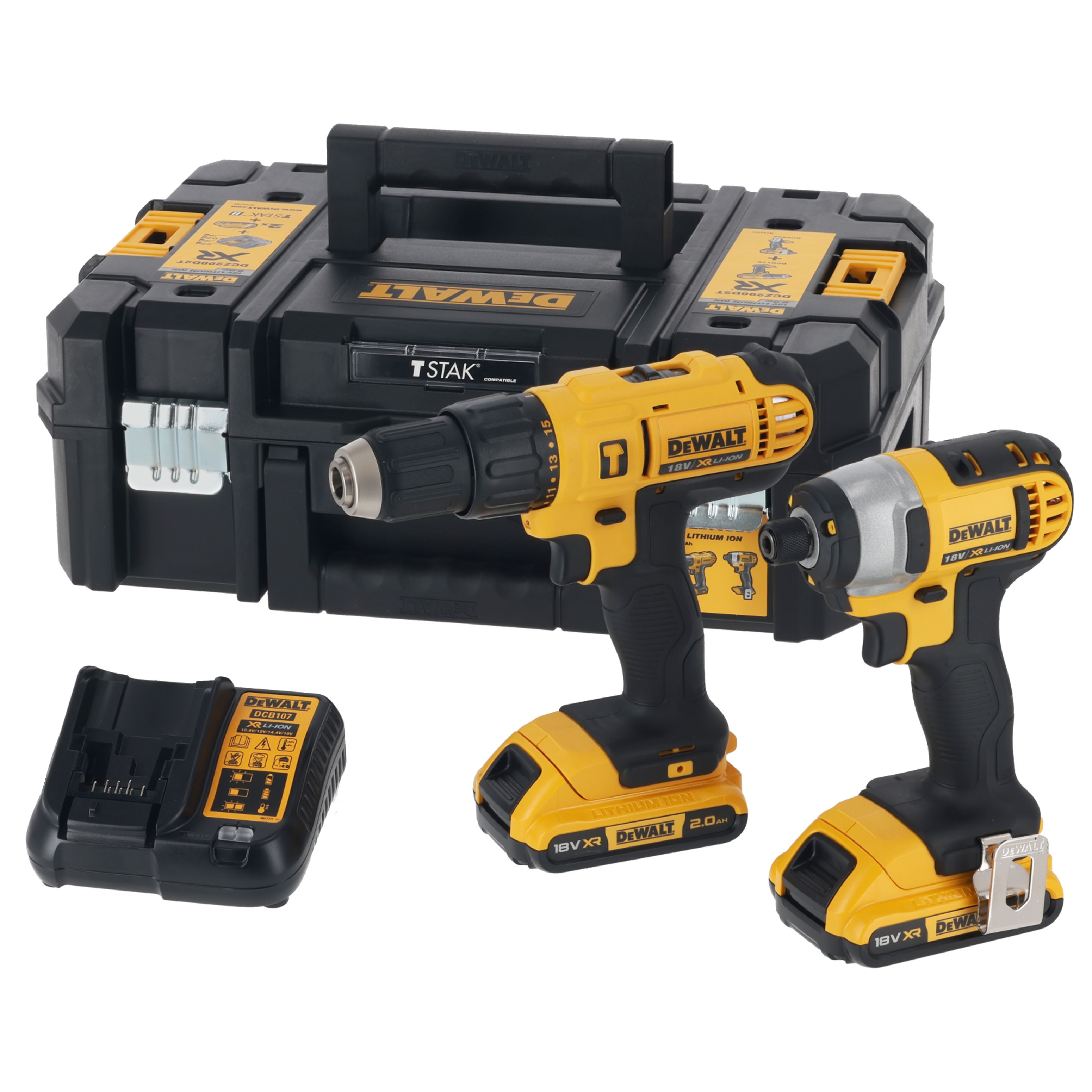 DeWalt 18V Li-ion XR Brushed Cordless Combi drill & impact driver (2 x 2Ah) DCZ298D2T-BQGB