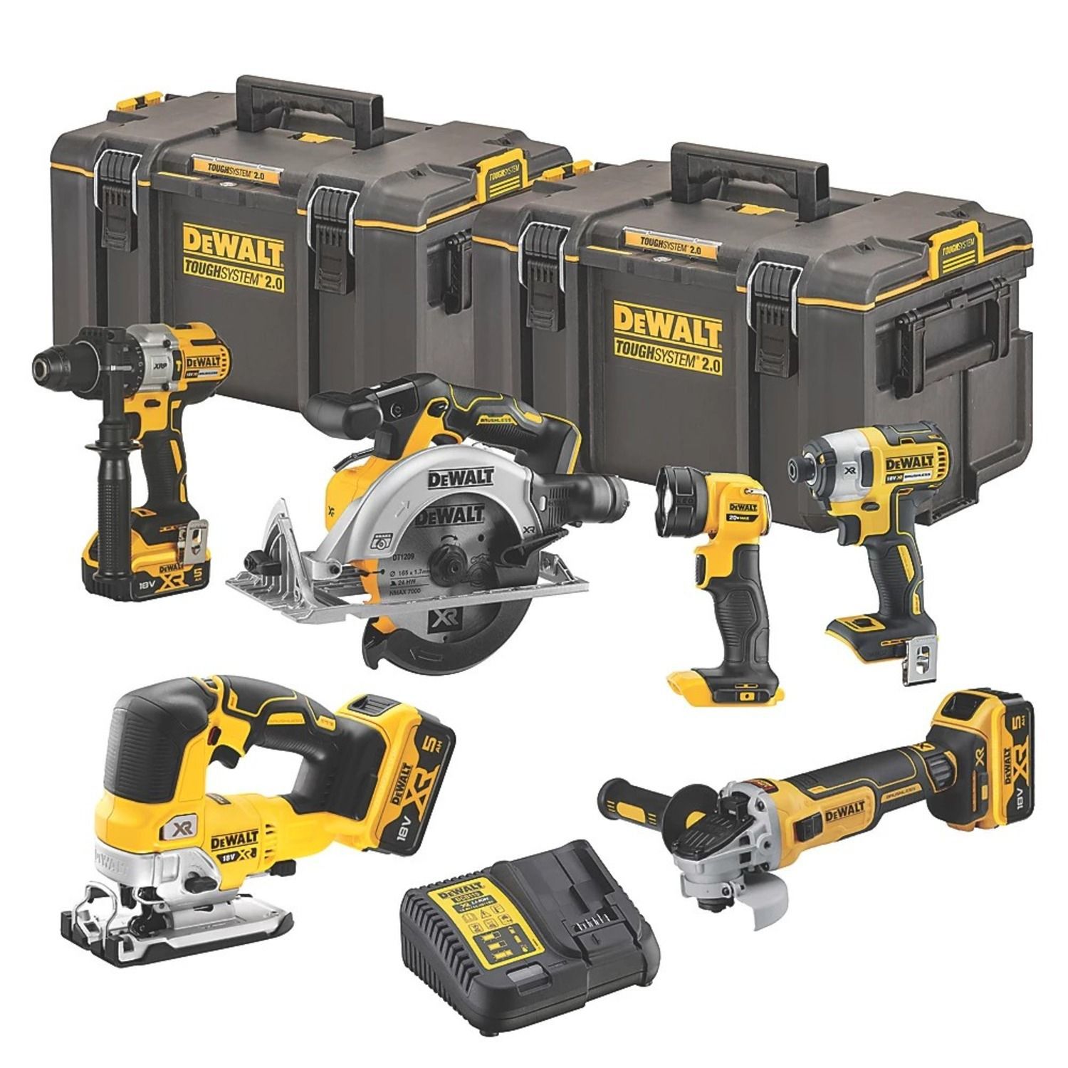 DeWalt 18V Li-ion XR Cordless 6 piece Power tool kit (3 x 5Ah) - DCK664P3-GB