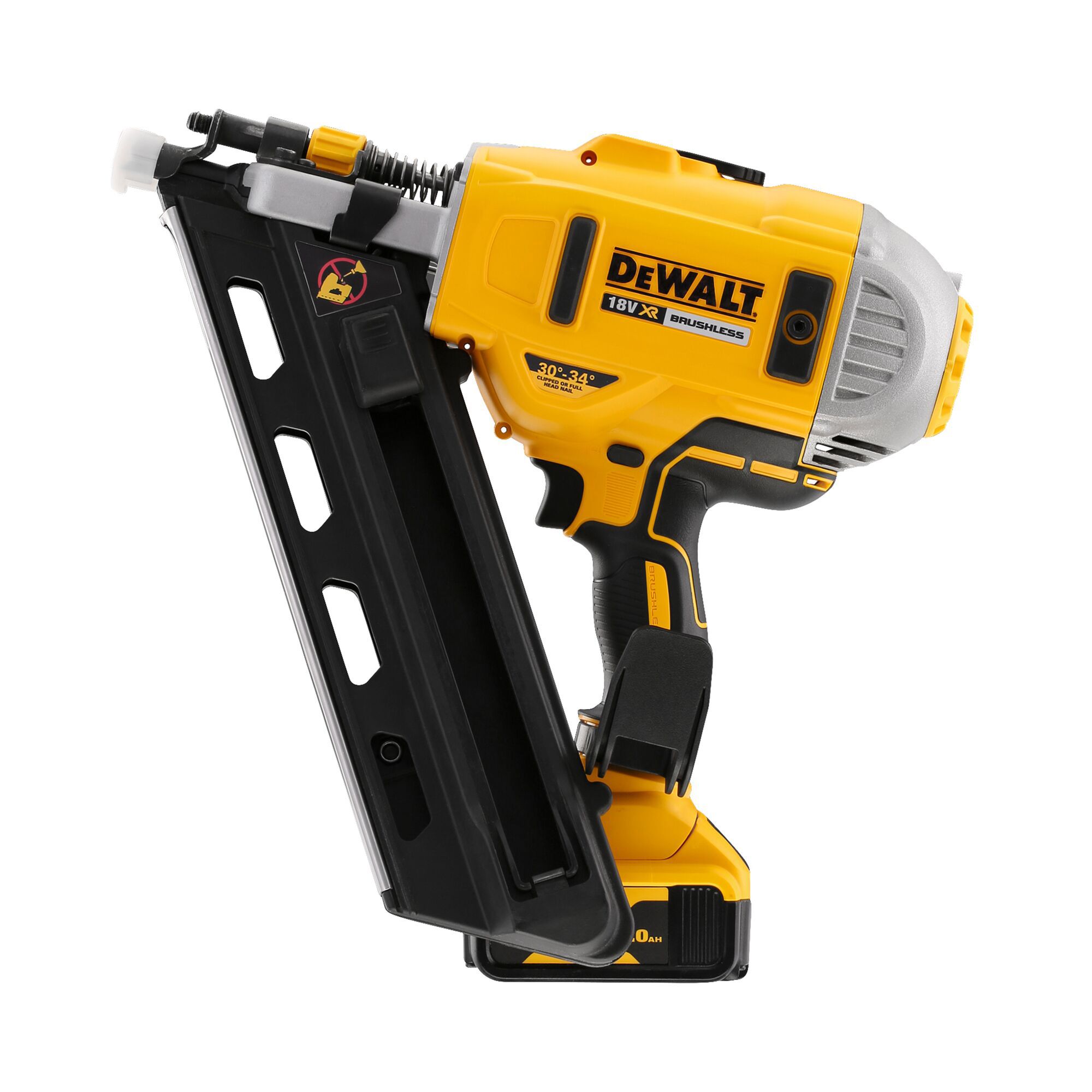 DeWalt 18V XR Li-ion 90mm First fix Cordless Angled Nail gun (2 x 5Ah ...