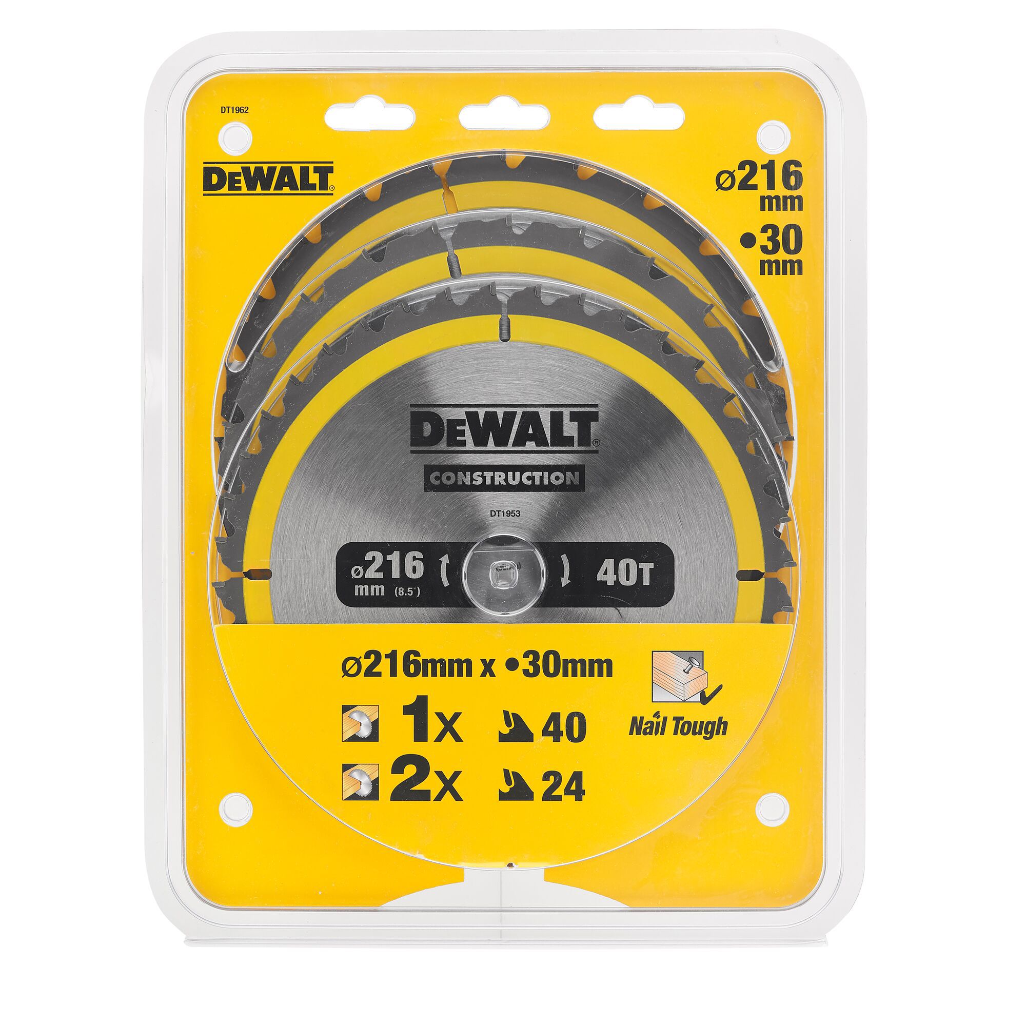 DeWalt Circular saw blade set DT1962-QZ (Dia)216mm, Pack of 3