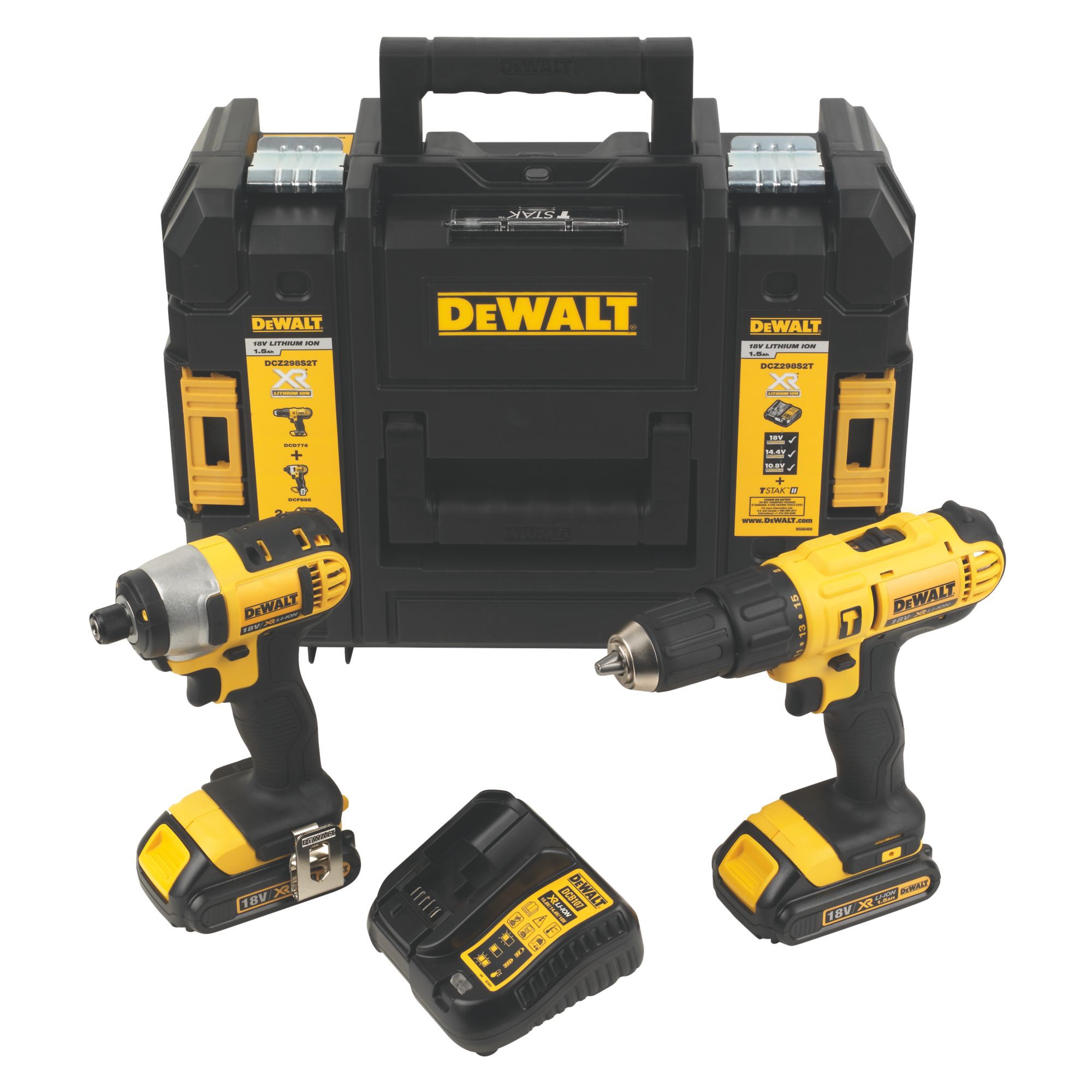 DeWalt XR 18V Li ion Cordless Combi drill impact driver 2 x 1.5Ah DCZ298S2T