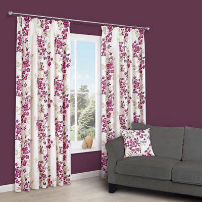 Deysi Pink Floral Lined Pencil pleat Curtains (W)167cm (L)228cm, Pair