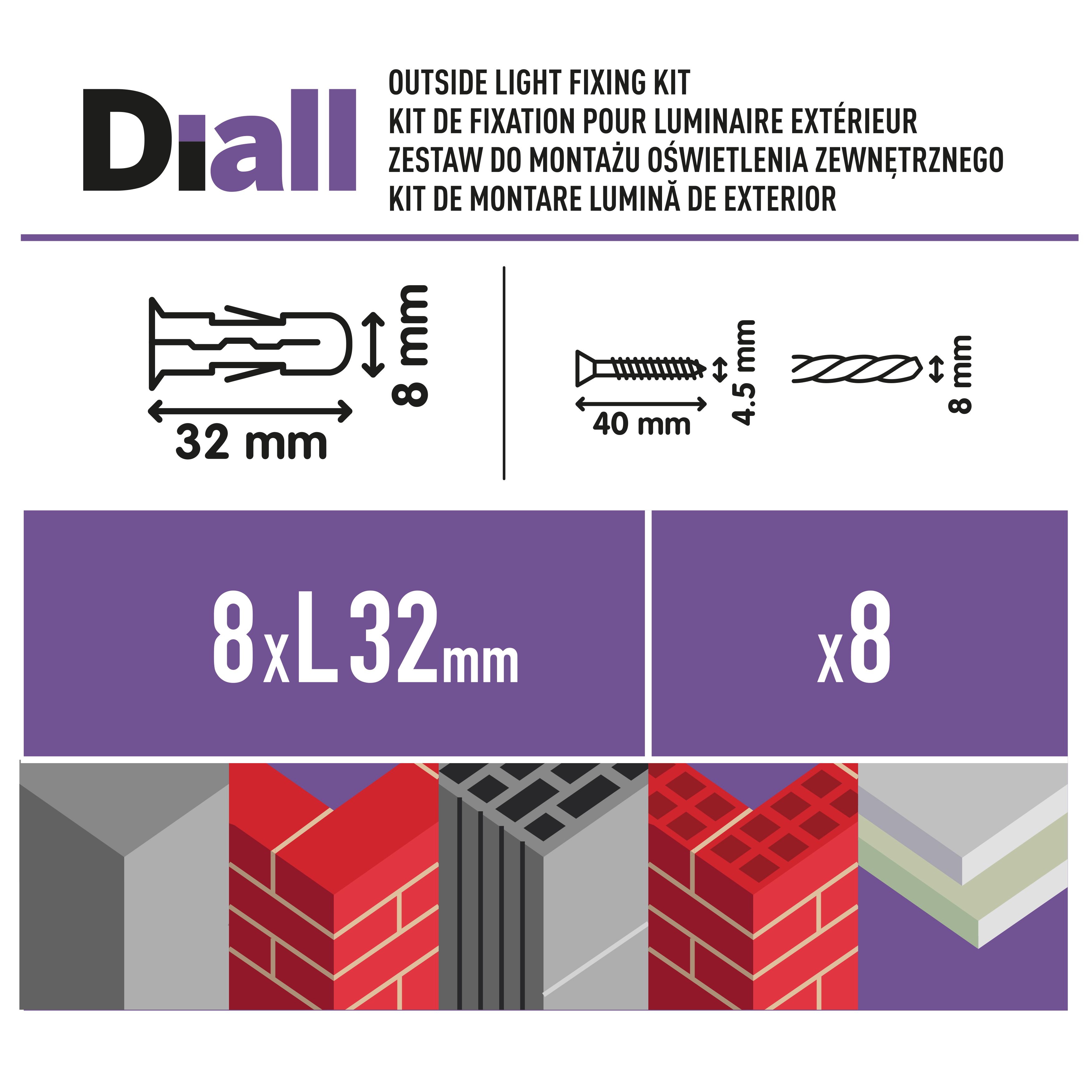 Diall 16 piece Outside Light Fixing kit