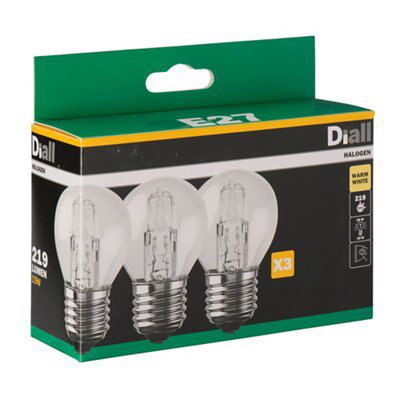 Diall 19W Mini globe Halogen Dimmable Light bulb, Pack of 3