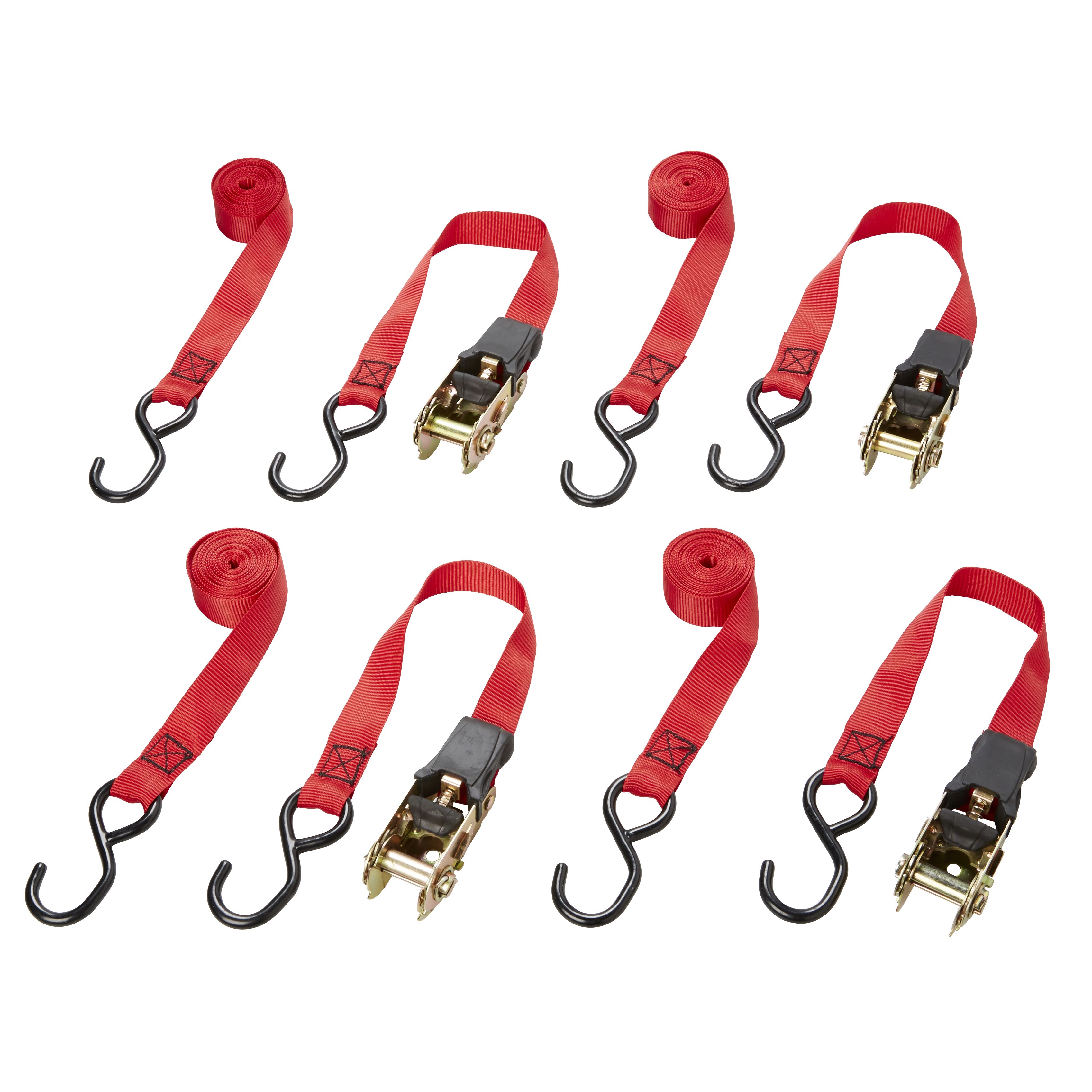 Diall 2 hook Red Ratchet tie down & hook (L)3m (W)25mm, Pack of 4