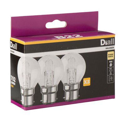 Diall 46W Mini globe Halogen Dimmable Light bulb, Pack of 3