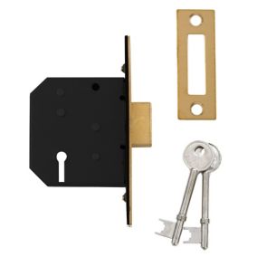 Diall 64mm Polished Brass effect Metal 3 lever Deadlock