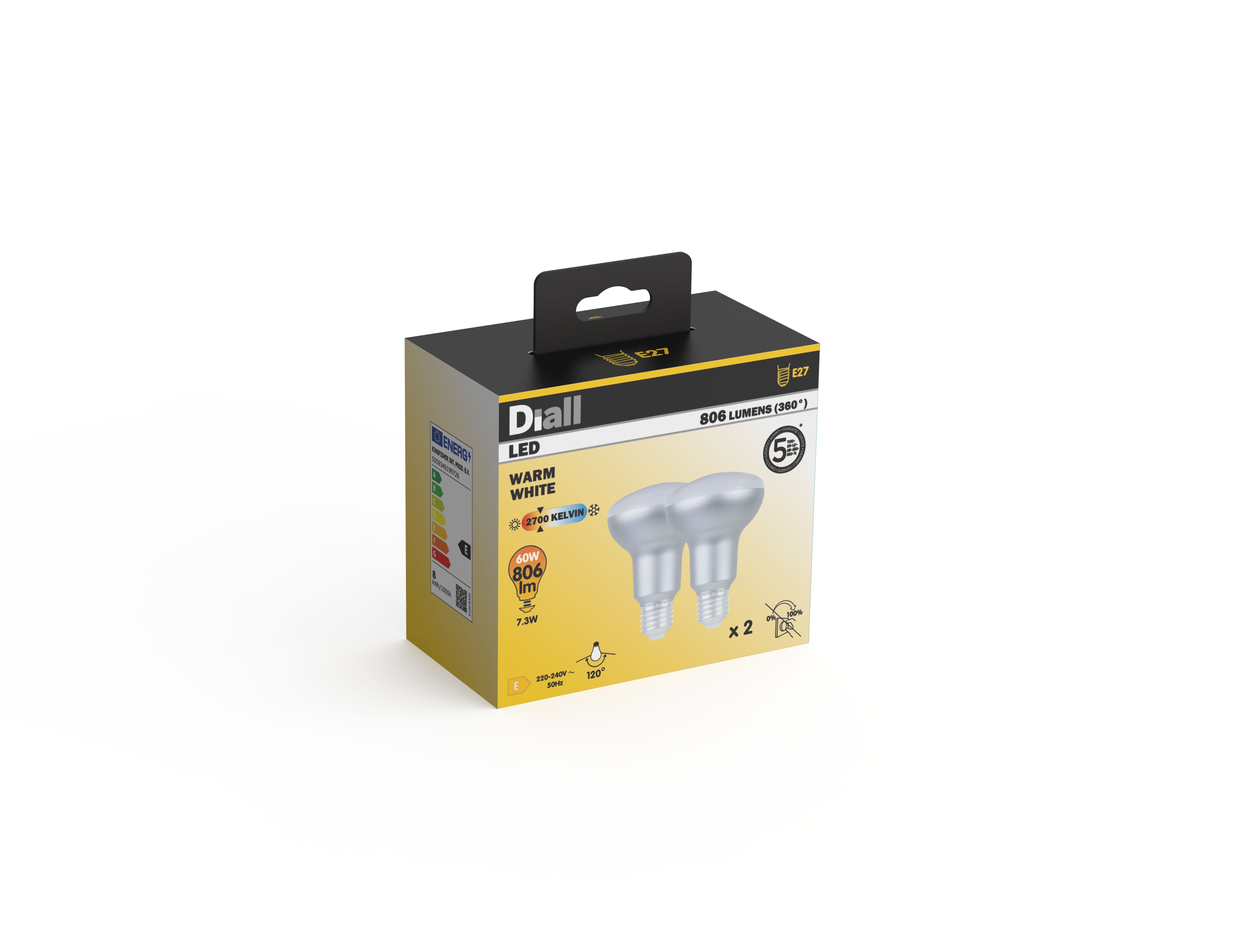 Diall 7.3W 806lm Frosted Reflector (R80) Warm white LED Light bulb, Pack of 2