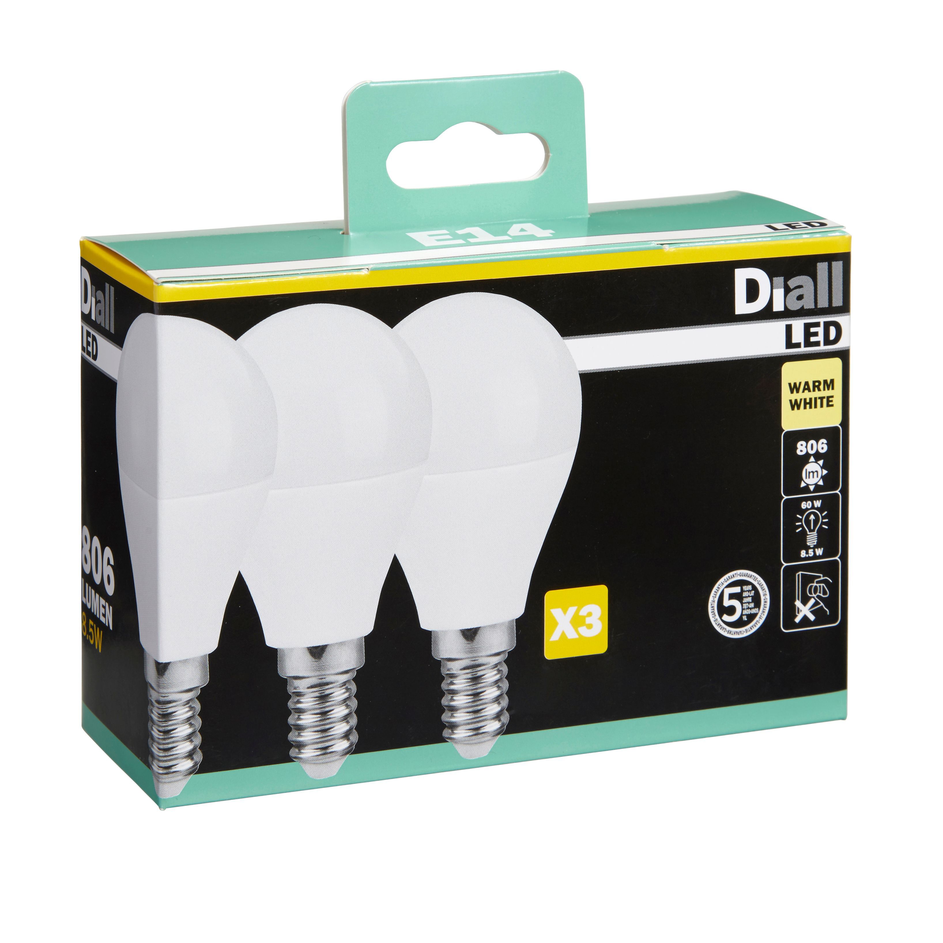Diall 806lm Classic Warm white LED Light bulb, Pack of 3
